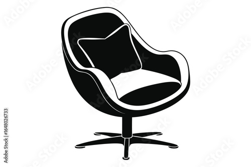 Black Egg Chair with Pillow, Swivel Base, and Modern Design Interior Element