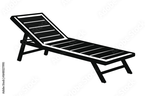 Silhouette Illustration of a Slatted Wooden Beach Lounger, Summer Relaxation Concept