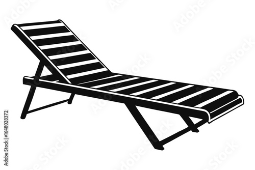 Black Silhouette of Foldable Deck Chair, a Beach Icon and Summer Lounger