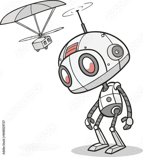 Futuristic compact ai drone unit with a spherical central component presented from a direct front view ideal for technology and innovation concepts