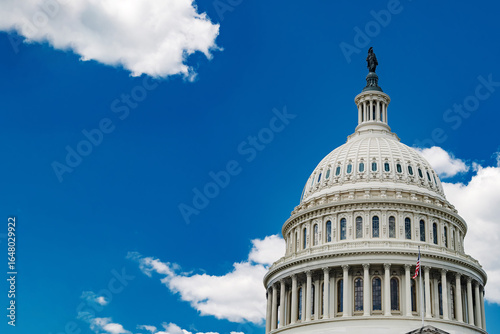 The iconic Capitol Dome in daylight. The center of US government. Space for text.