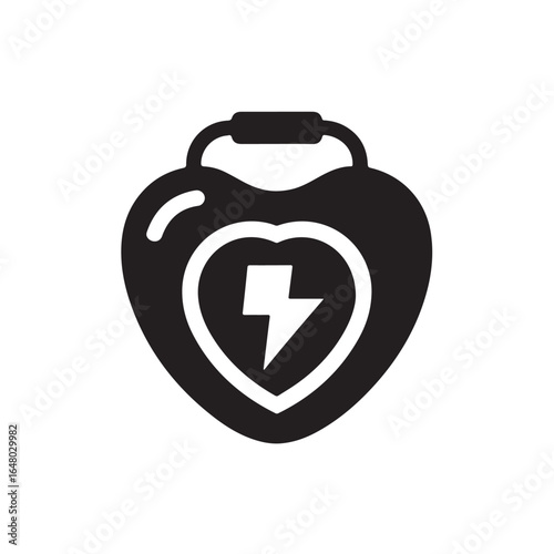 Heart shaped defibrillator icon with lightning bolt medical