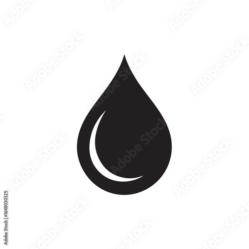 Black blood drop silhouette with white crescent highlight liquid medical