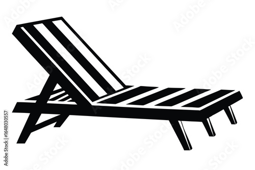 Striped Lounge Chair Graphic Black and White Beach Furniture Relaxation Illustration Design