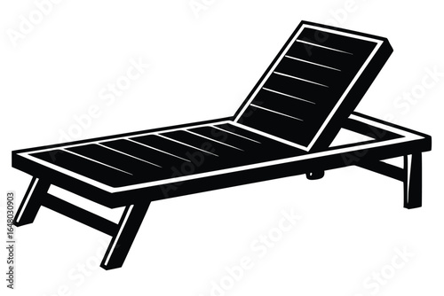 Isolated Black and White Graphic Image of a Slatted Beach Lounge Chair