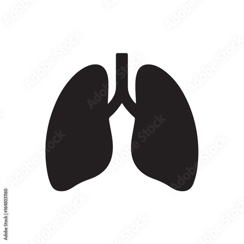 Black silhouette of human lungs with airways icon medical