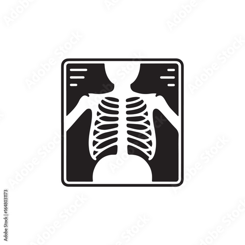 Black silhouette of human torso skeleton on white background bones ribcage