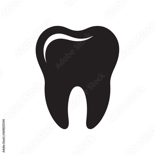 Black tooth silhouette icon with white highlight dental
