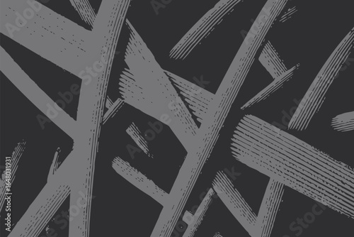 An abstract gray background featuring overlapping textured lines and shapes in a chaotic arrangement