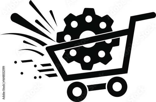 Vector art of shopping cart with a gear inside isolated on white background