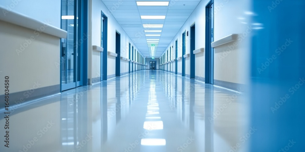 Obraz premium Modern Hospital Interior with Spacious Hallways and Polished Floors for a Healing Environment