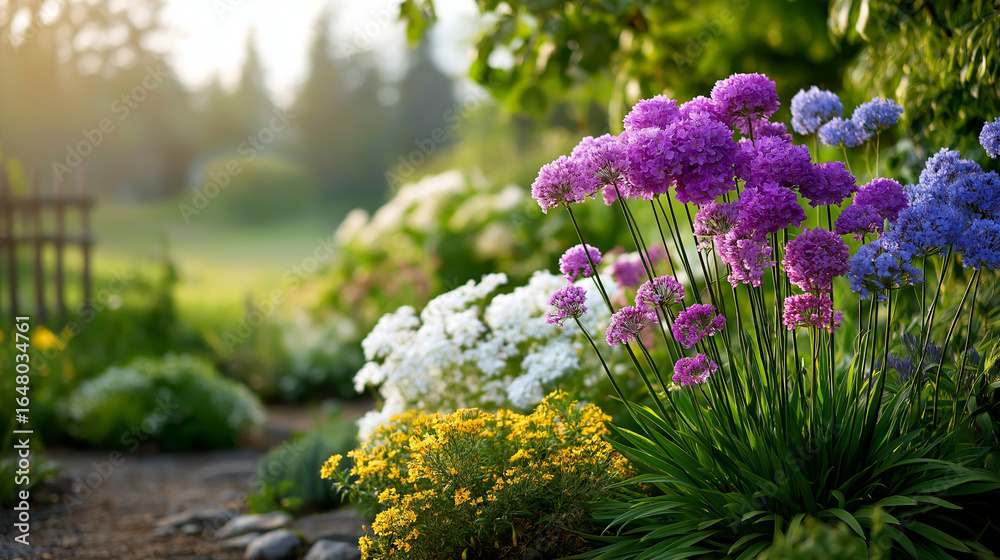 Obraz premium Colorful Garden Blooms Illuminated by Gentle Light