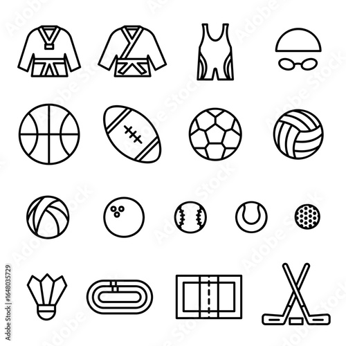 Sports icon set. Line outline style