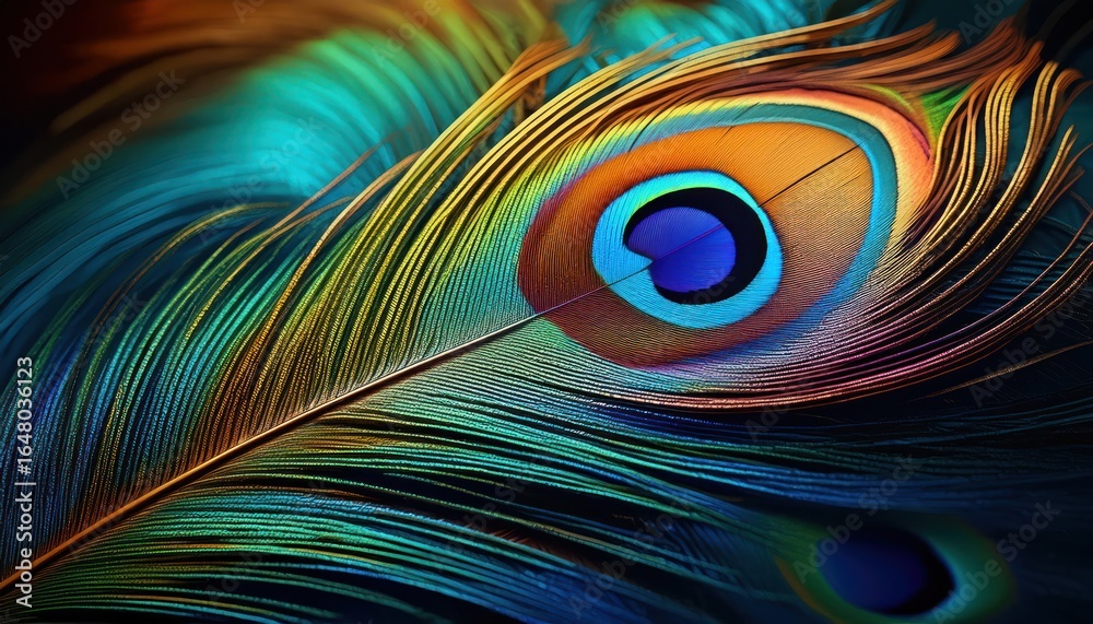 Obraz premium Peacock Feather Wallpaper - Detailed Bird Feather Background for Krishna Janmashtami
