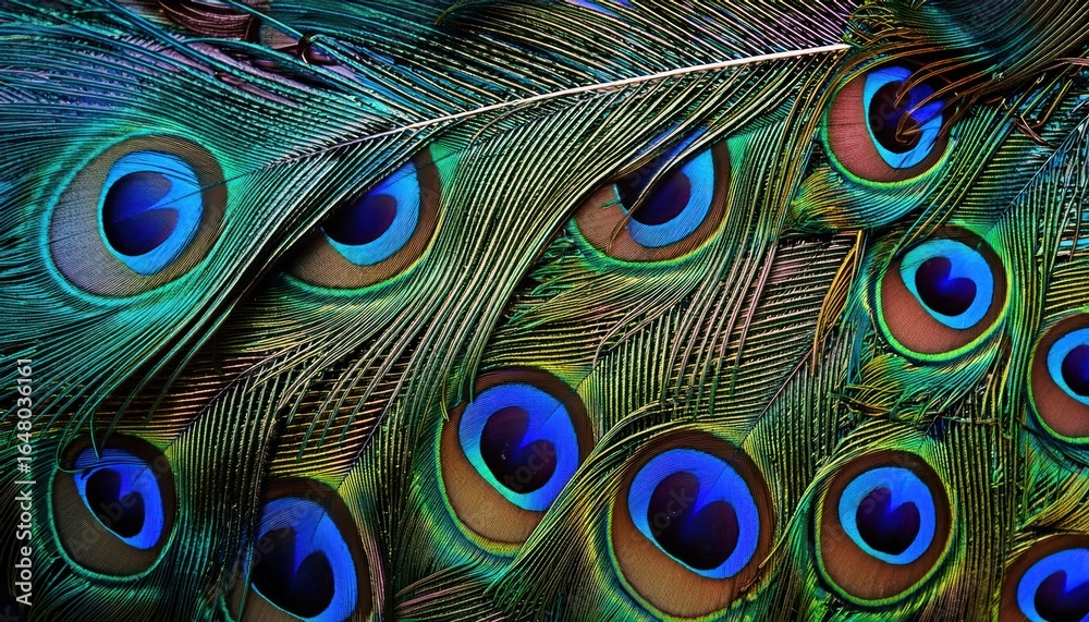 Fototapeta premium Peacock Feather Wallpaper - Detailed Bird Feather Background for Krishna Janmashtami