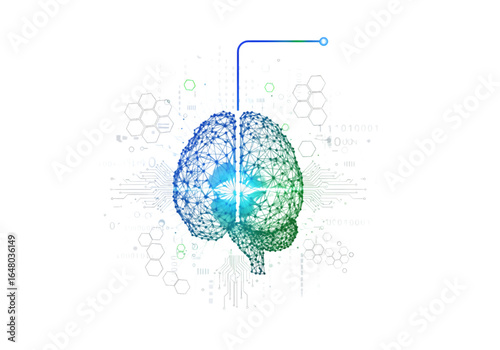 Blue and Green AI Brain PNG  Transparent Background