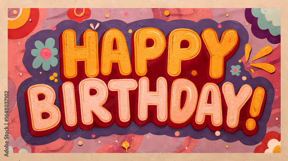 Fototapeta premium A charming retro-style birthday card featuring Happy Birthday text in vintage typography, perfect for nostalgic celebrations. The classic design evokes warmth and joy, making it ideal for heartfelt