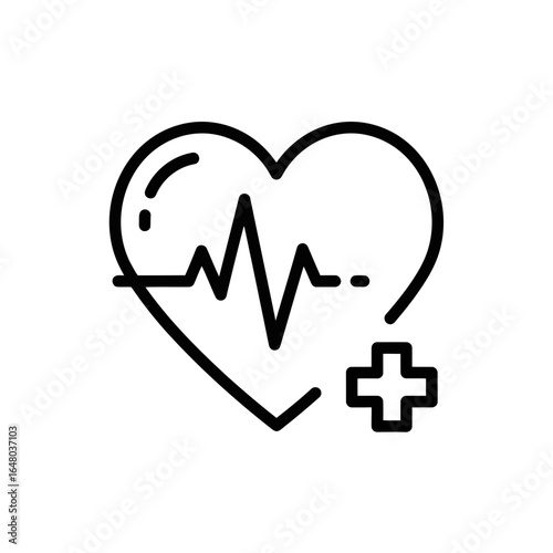 Heartbeat ekg line with a medical cross symbol, representing health and medical care, isolated on white background