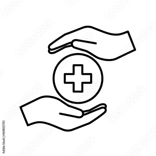 Hands holding a medical cross symbol, representing healthcare, protection, and support, isolated on a white background
