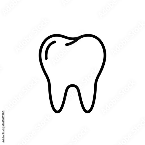Simple black outline of a tooth isolated on a white background, representing dental health and hygiene