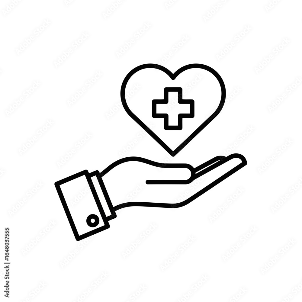 Obraz premium Hand holding a heart with a medical cross symbol, representing healthcare, support, and wellness, isolated on white background