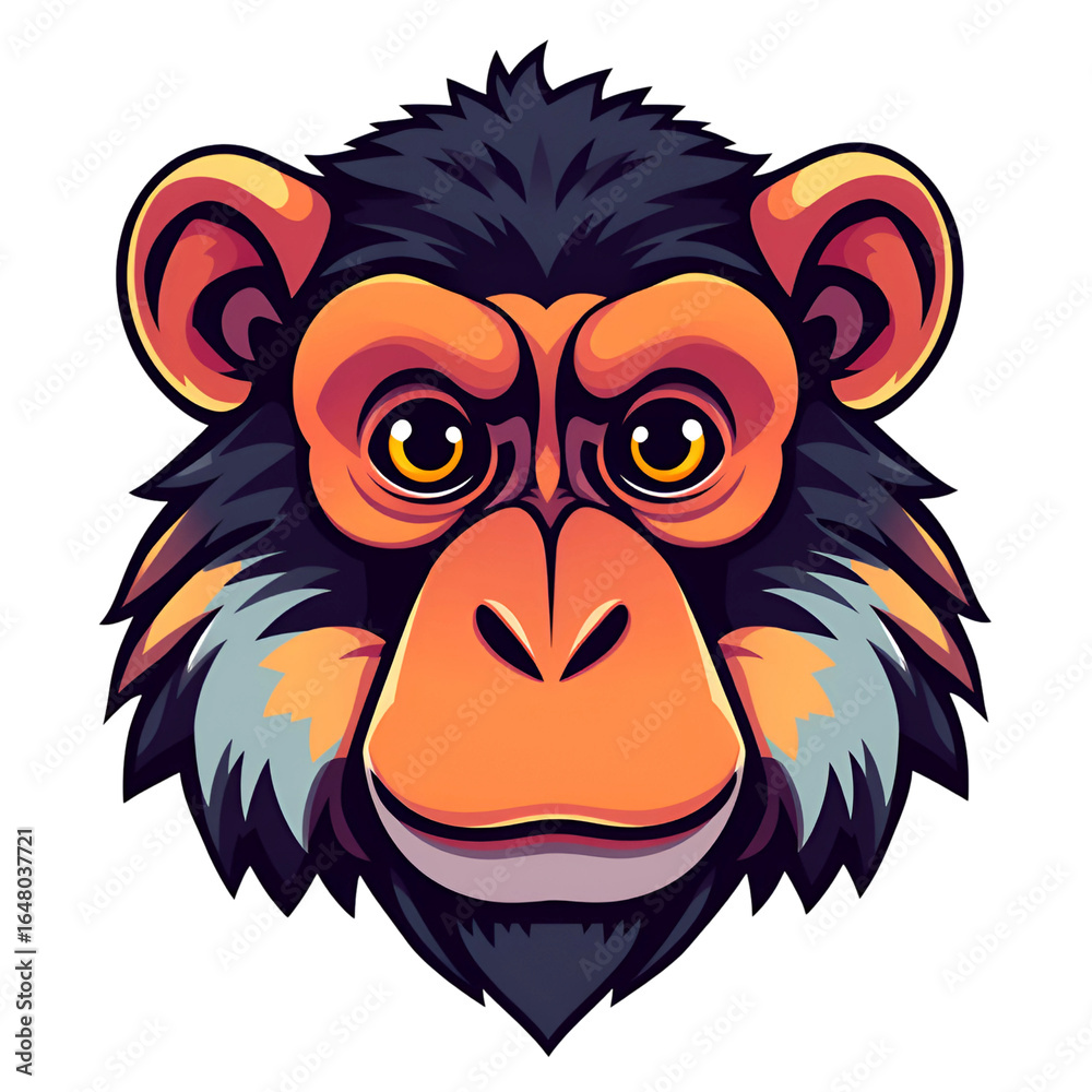 Obraz premium Monkey head, isolated monkey head logo, multi-colored making it more visible and attractive, close-up, transparent background