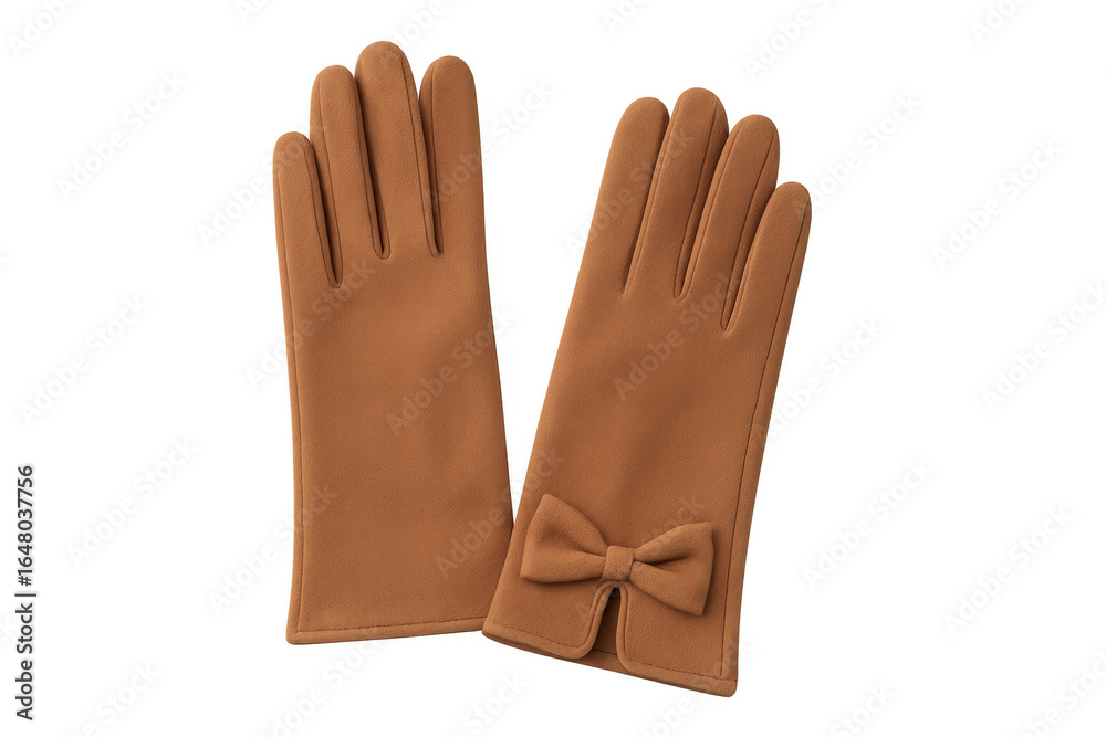 Obraz premium Stylish brown gloves with bow on transparent background