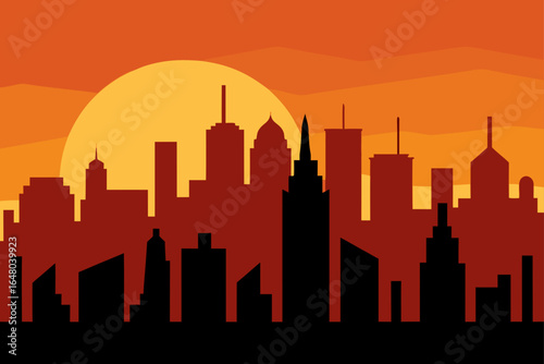 city skyline silhouette warm sunset hues