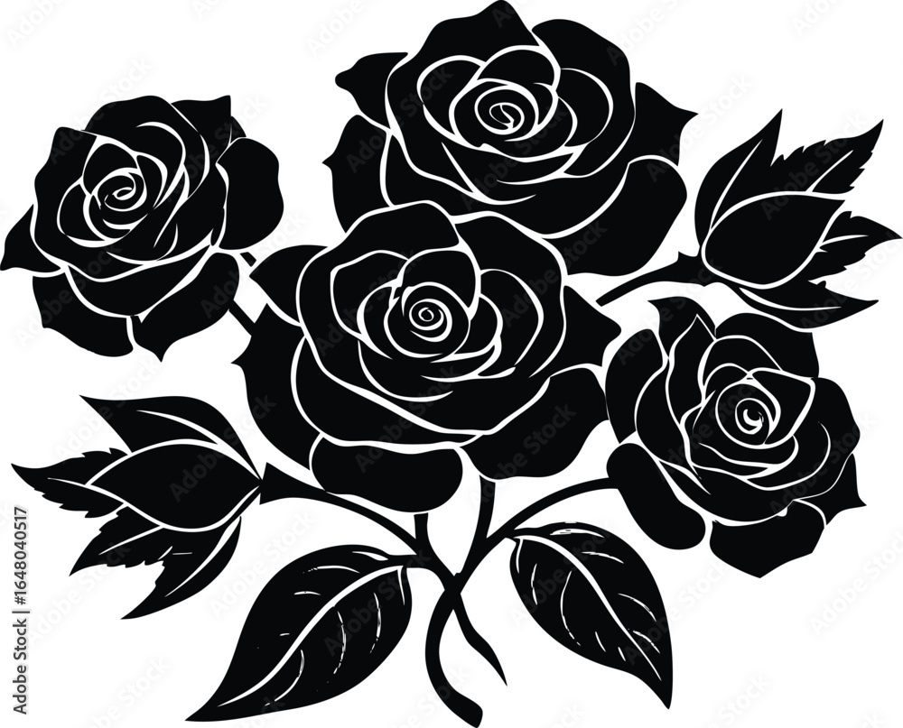 custom made wallpaper toronto digitalPink Rose Cluster Silhouette | Romantic Pink Roses Silhouette