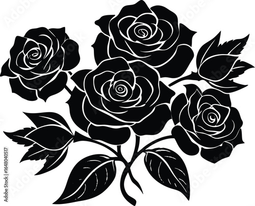 Wallpaper Mural Pink Rose Cluster Silhouette | Romantic Pink Roses Silhouette Torontodigital.ca