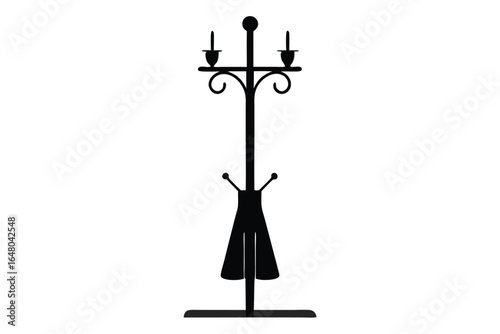 Decorative Wrought Iron Coat Rack with Candle Holders and Dress Silhouette Outline