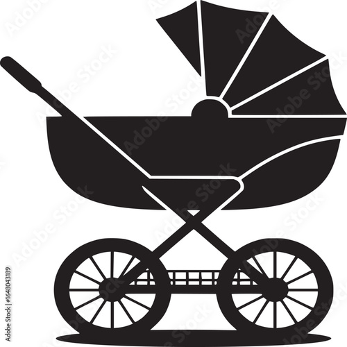 Isolated black silhouette of a baby carriage with a sunshade on a white background vector image