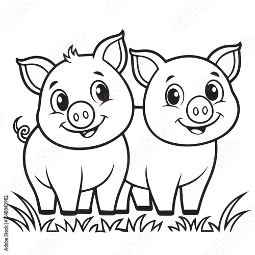 Cute Piglets Coloring Page Illustration