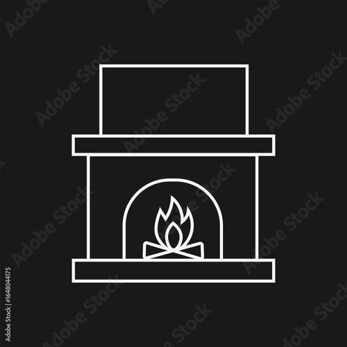 Cozy Fireplace with Burning Fire Line Art Icon, Simple Home Interior Symbol with Logs, Minimalist Winter Warmth Outline, Modern Vector Graphic for Holiday and Comfort Themes.