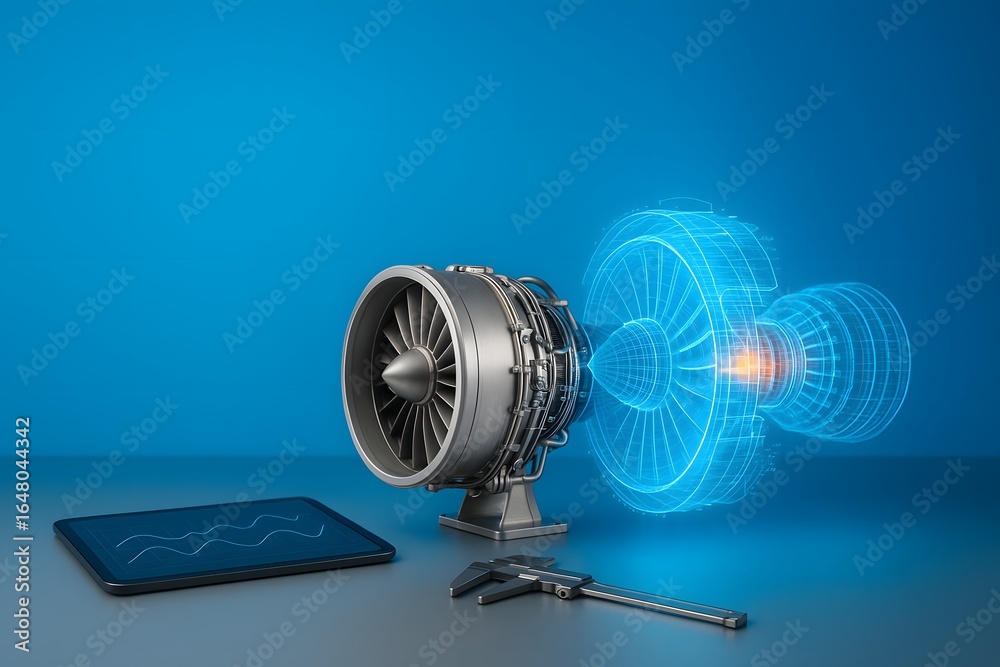 Naklejka premium Holographic Jet Engine Display for Advanced Aviation and Predictive Performance