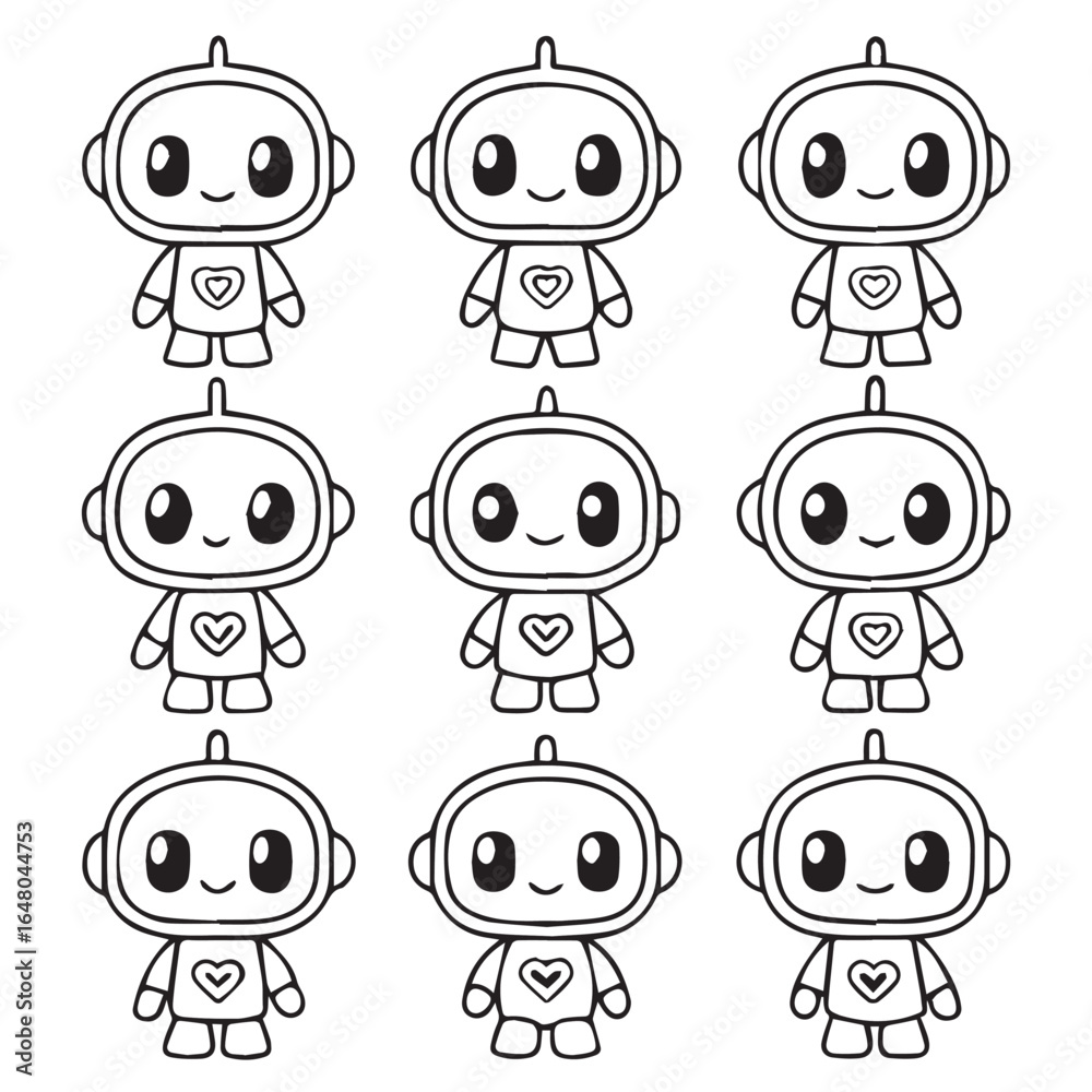 Fototapeta premium Cute Robot Characters in Various Poses