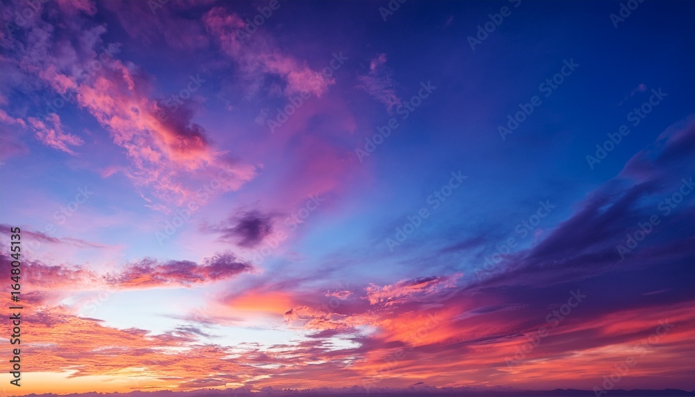 Obraz premium dramatic sunset sky with vibrant purple pink orange and blue clouds creating a peaceful and awe inspiring atmosphere