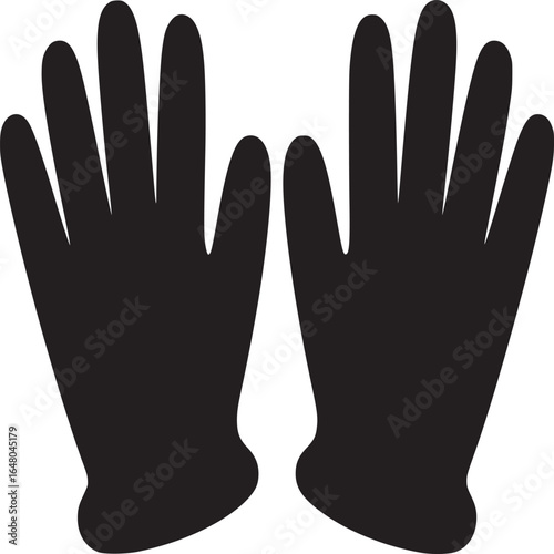 Two cartoonish black hand silhouettes facing up on a white background with fingers spread apart wide open