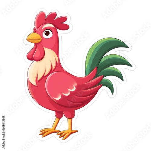 Cartoon Red Rooster Illustration on White Background