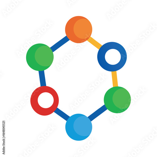 Molecular Chain Color Vector Logo Icon on White Background