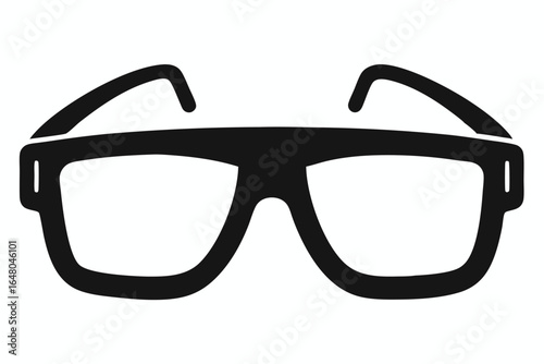 Black Vector Illustration of Fashionable Eyeglasses with Thick Frames and Curved Temples