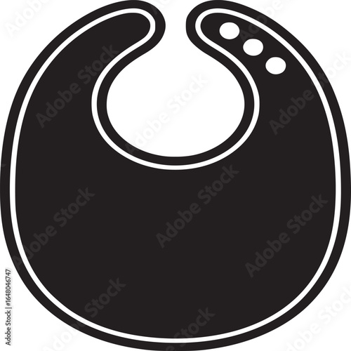 Isolated black baby bib with white outline and three white dots on a white background image design