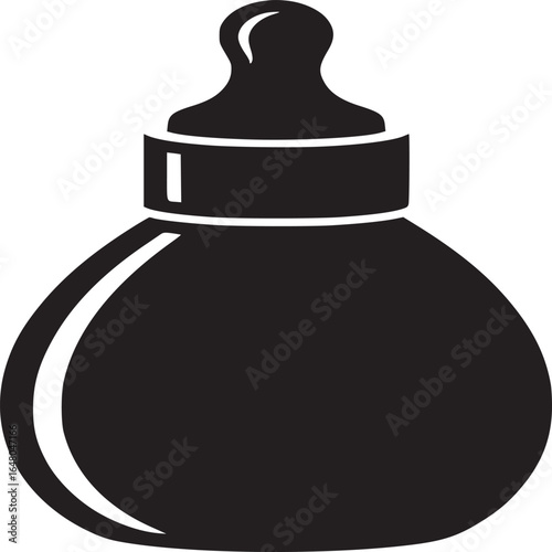 Isolated black silhouette of a baby bottle with nipple on a white background simple graphic style
