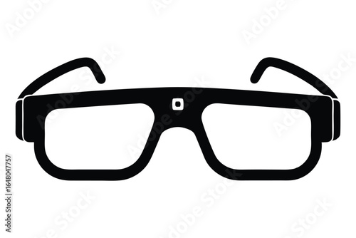 Black Framed Glasses With Small Square Detail Over Bridge Of Nose Illustration