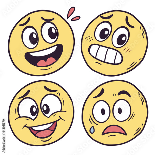 Smiley cartoon set with happy and funny emoticons