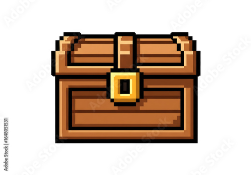 Pixel art closed wooden treasure chest brown png on transparent background
