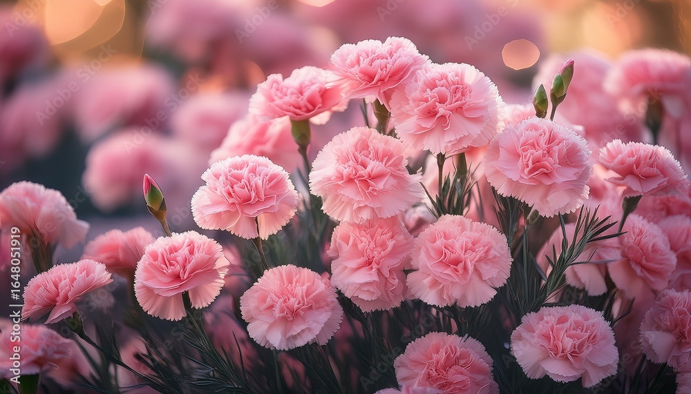 Fototapeta premium charming pink carnations flourishing in colorful gardens perfect for spring festivities and floral compositions ideal for romantic gifts and heartfelt moments