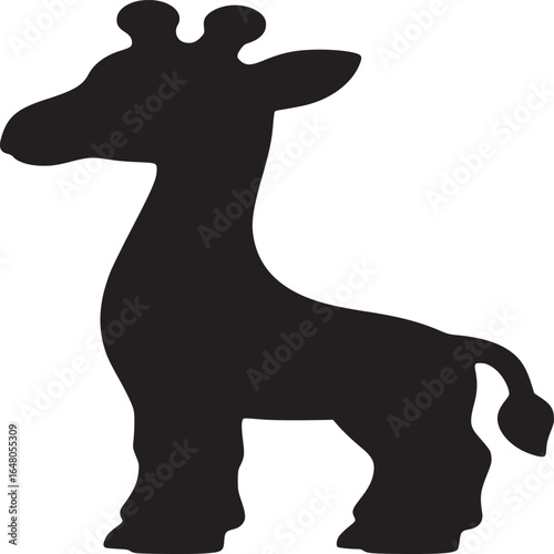 Silhouette of a giraffe standing against a white backdrop in a simple and minimalist style art form