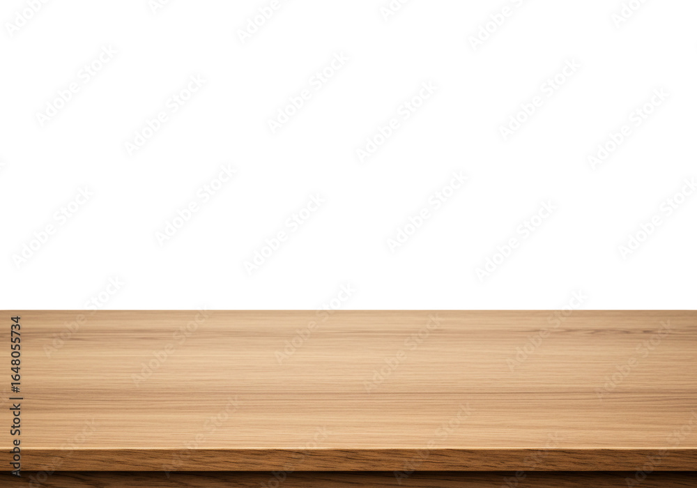 Fototapeta premium Wood table texture against solid transparent background simple product mockup backdrop