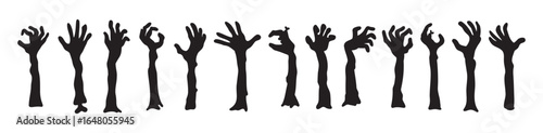 Zombie hands silhouettes. Halloween decor. Set doodle zombie hand